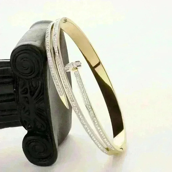 Stainless Steel Pave Hinged Bracelet - Picture 2 of 5